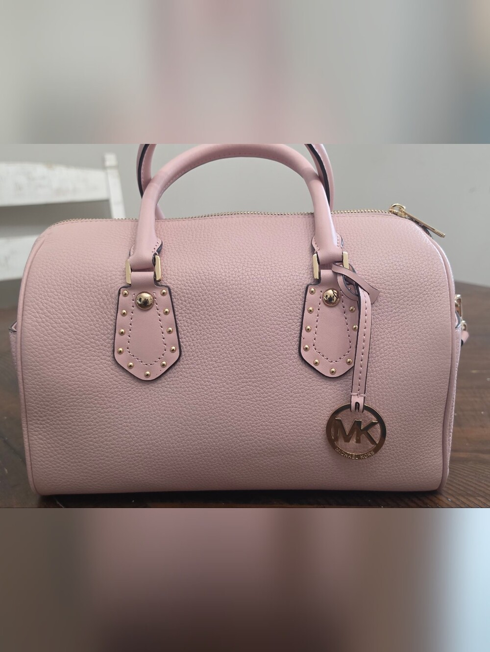 Michael Kors Blush Pink Pebbled Leather Satchel with MK Charm